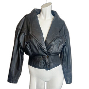80s Vintage Chia Black Leather Jacket Motorcycle Moto Women's Size M